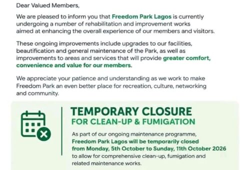 Lagos govt announces temporary shutdown of Freedom Park for maintenance