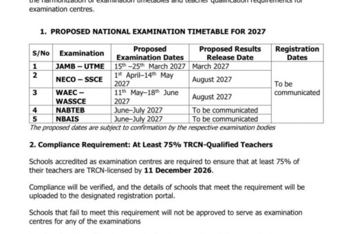FG, stakeholders propose new dates for 2027 national examinations